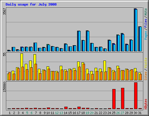 Daily usage for July 2008